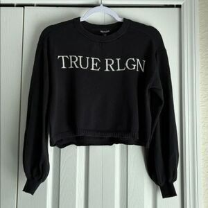 True Religion Sweater Size S Navy Cropped Crew Neck Pullover Streetwear Urban